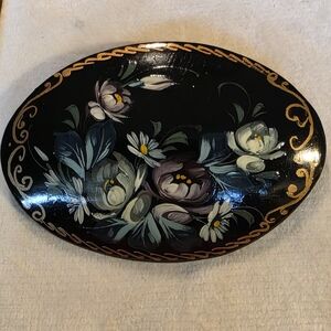 Vintage Russian Floral Oval Brooch